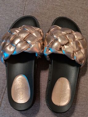Chase + Chloe Metallic Rose Gold Braided Slide Sandals - Women